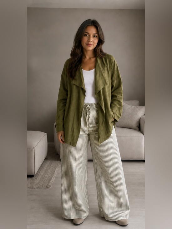 Go Silk Sweaters - Olive Draped Open-Front Cardigan Sweater